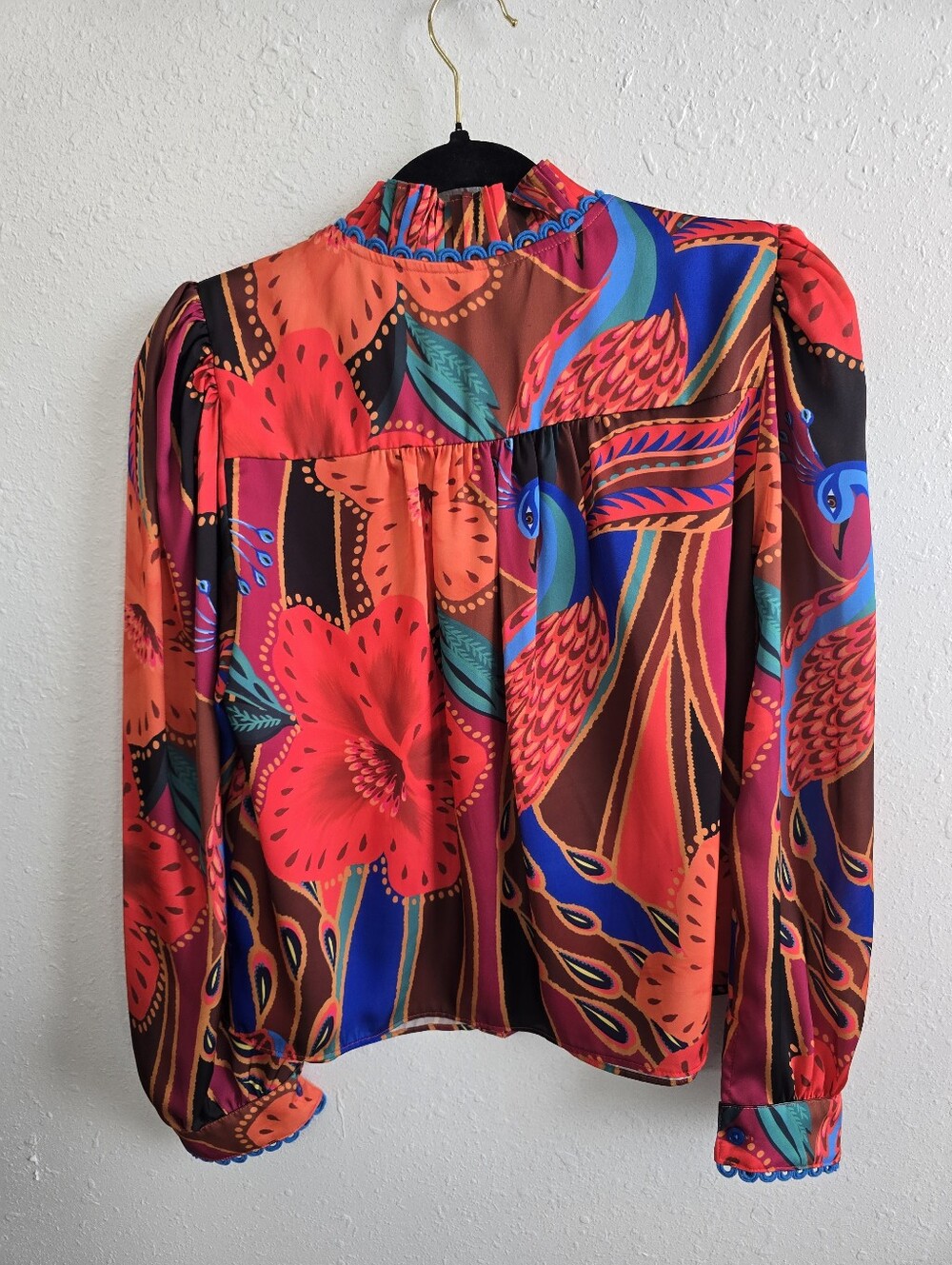 Alden Adair Colorful Floral Paisley Peacock Pleated Blouse Size Medium - Picture 6 of 7